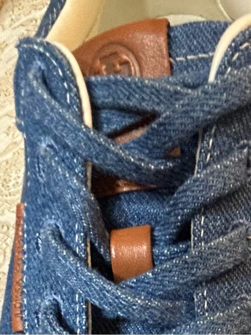 Sz 7.5 Tory Burch Ladybug Denim Leather Sneakers in “Azul”